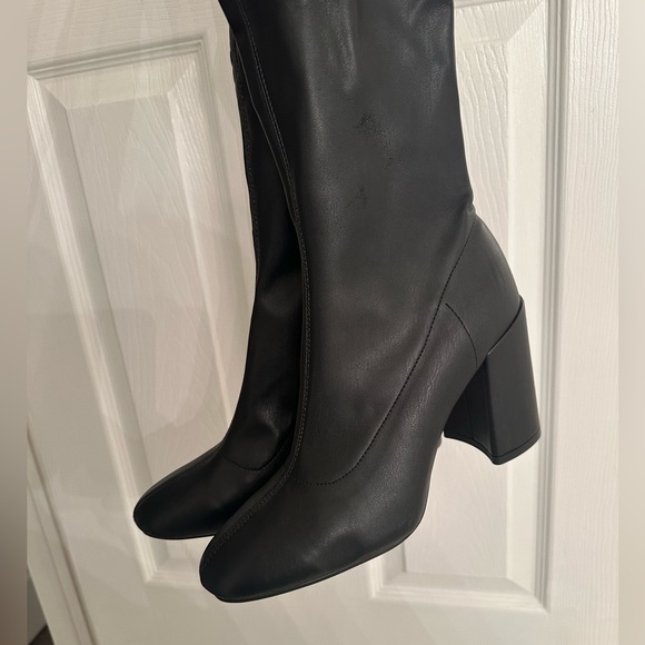 ASOS Elastic Black Knee-High Sock Feel Boots with Chunky Heel Size 9 (40 EU) - Picture 4 of 5